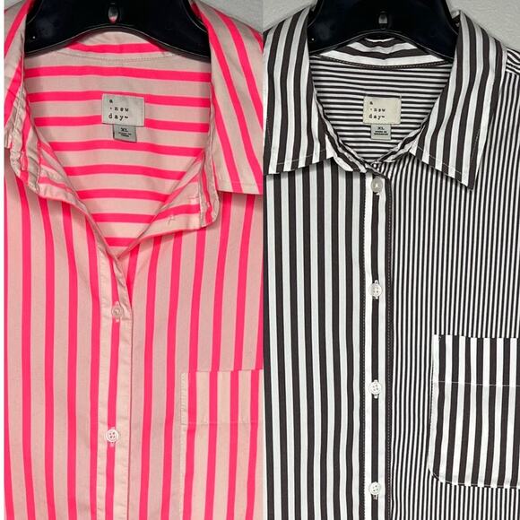 Lot of 2 Women's A New Day XL Button Up Shirt Striped Beach Coastal Lightweight - Picture 1 of 16